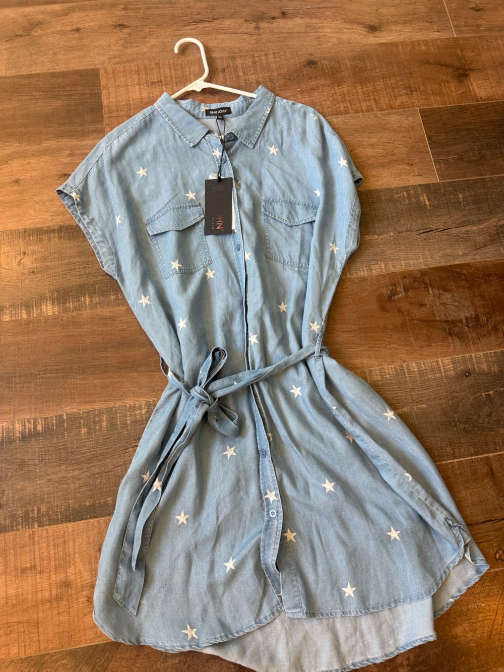 Blue Star-Print Tie-Waist Women's Denim Dress